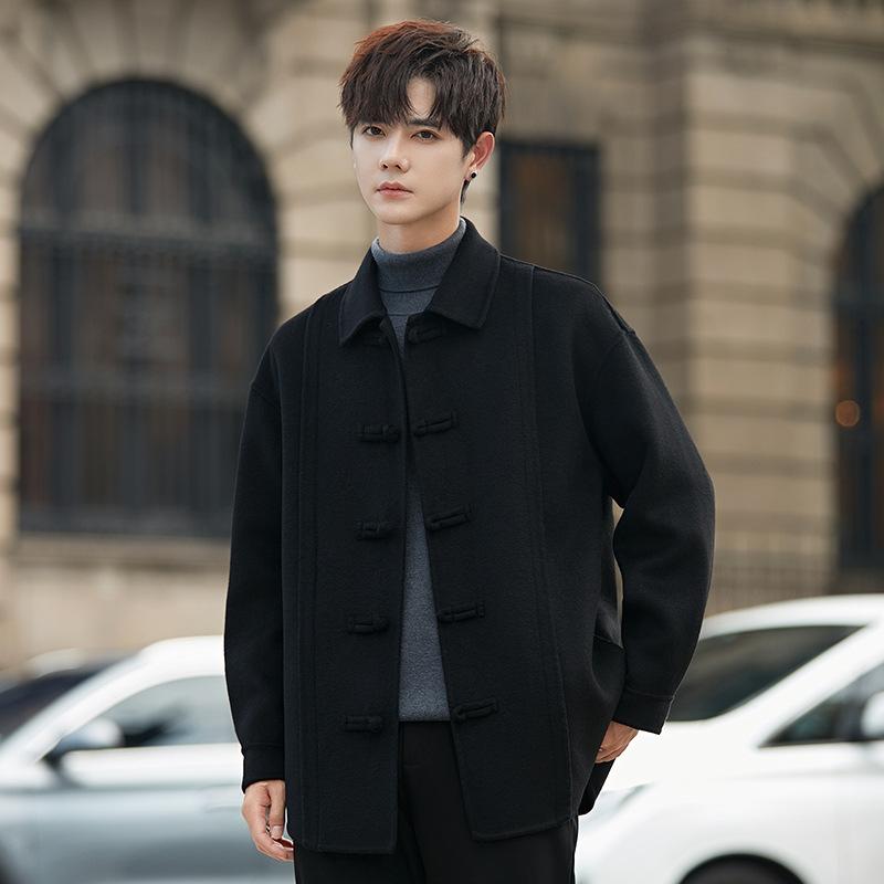 Autumn and Winter Men's Double-sided Cashmere Coat Medium and Short Chinese Woolen Trench Coat Thickened