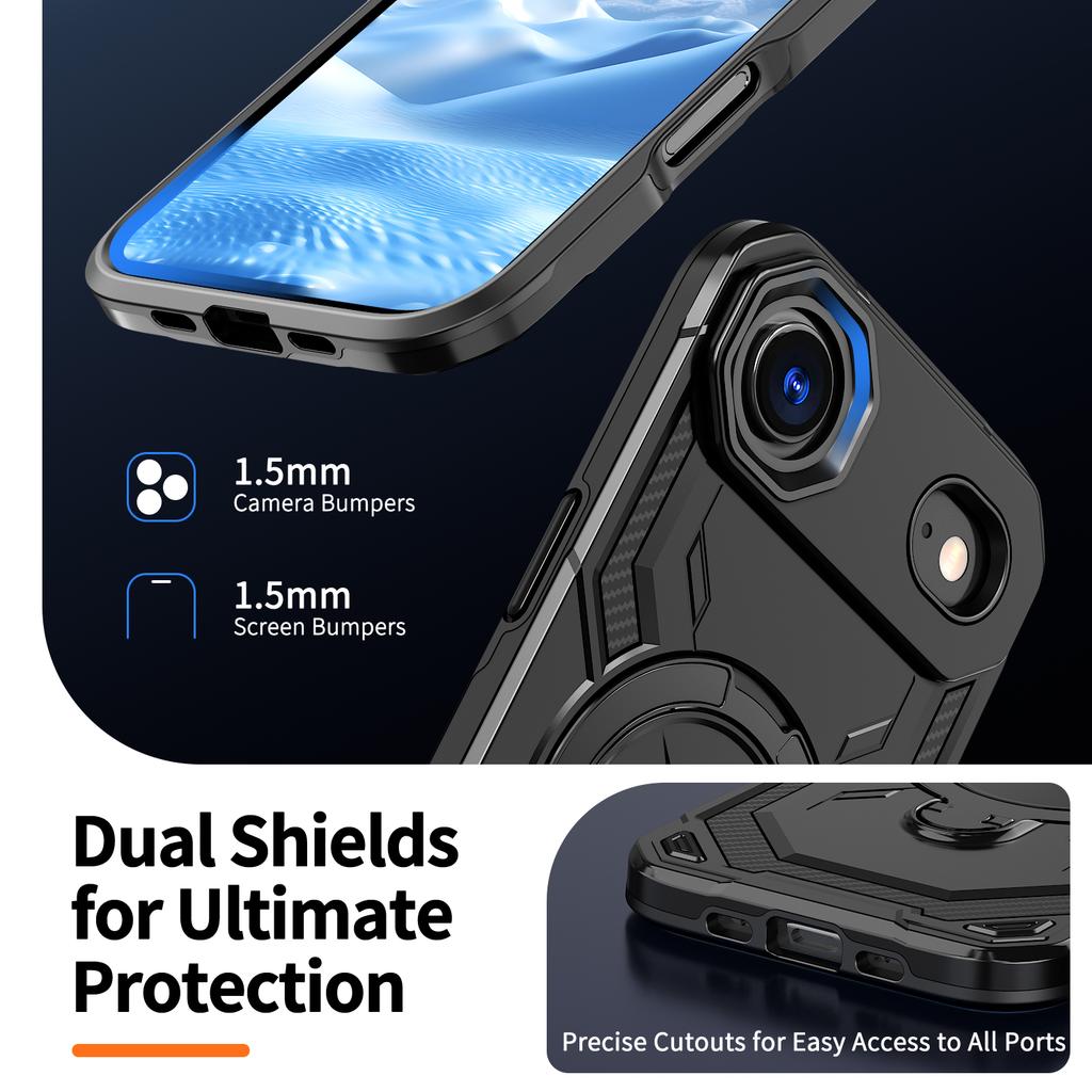 Pro iPhone Air Magnetický kryt s kroužkem a stojánkem, hybridní kryt telefonu PC + TPU