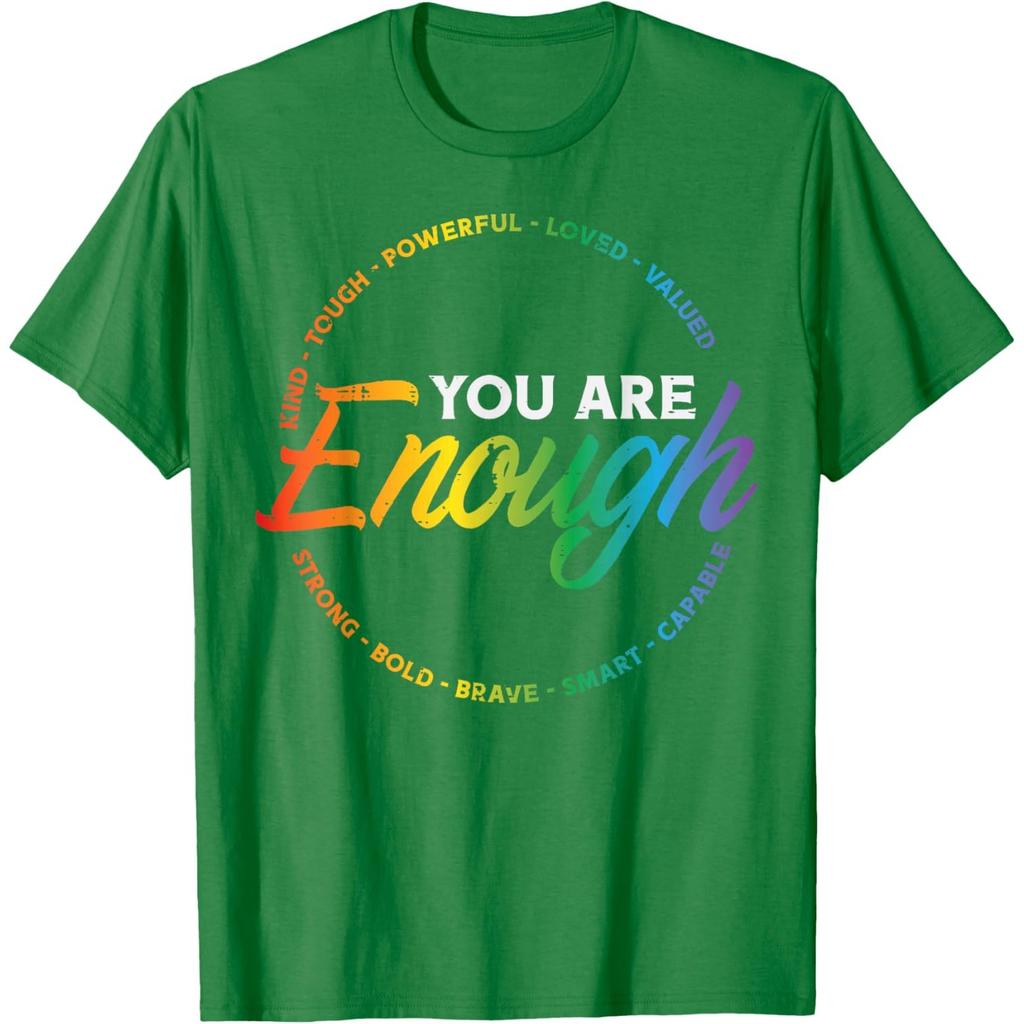 You Are Enough Rainbow Pride Affirmation Graphic Tee Unisex Women Casual T-Shirt
