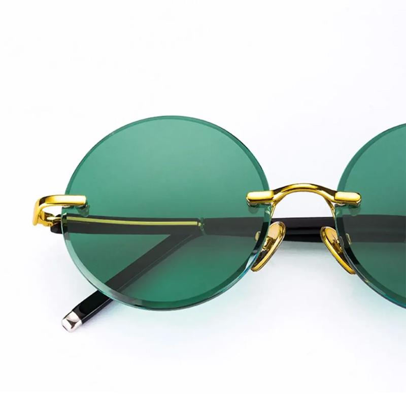 Non-polarized Fashion Classic Rimless Sunglasses Women Men Dark Green Lens Sun Glasses Round Glasses Summer Decorative Eyeglasses