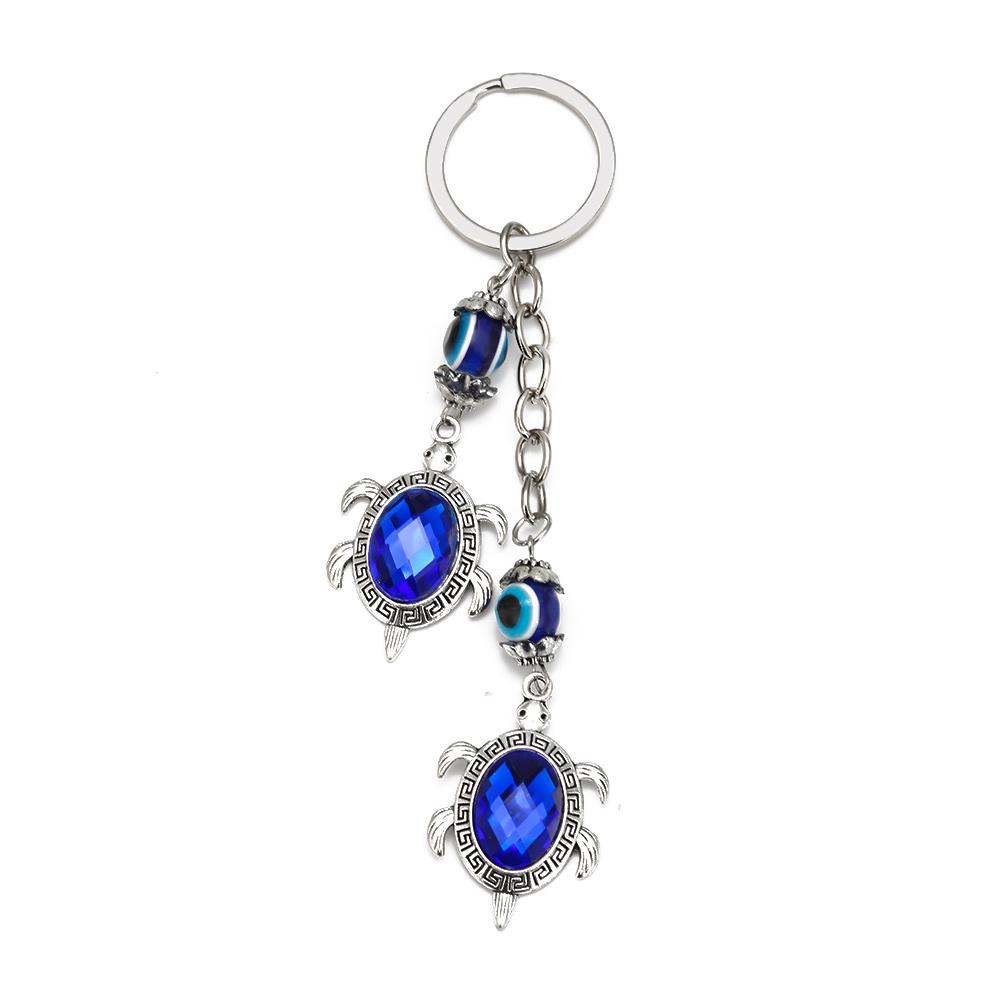 Lucky Eye Alloy Fatima Hand Elephant Owl Tree of Life Keychain Blue Turkish Evil Eye Key Chain Car Keyring for Women Men Jewelry