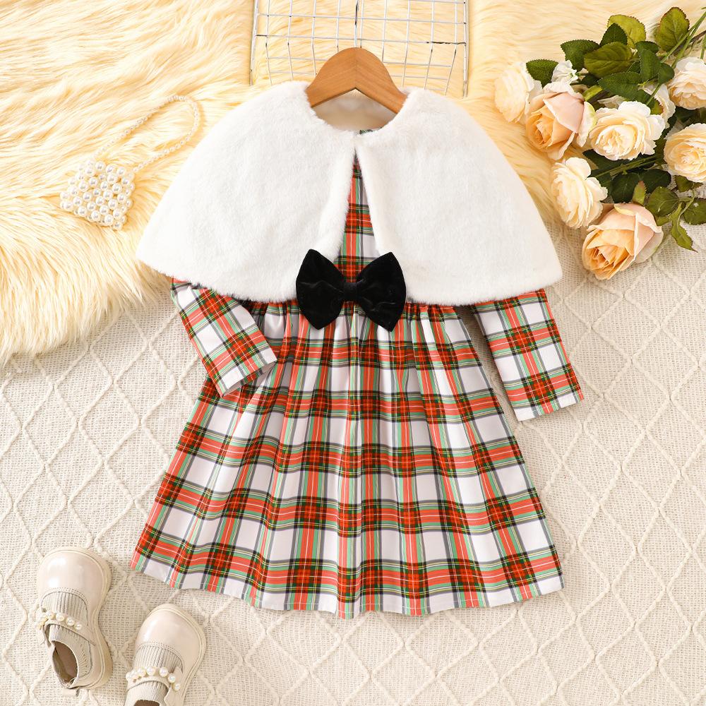 

Детская одежда Новая осенне-зимняя плюшевая шаль в клетку комплект платья для девочек 7Y красный