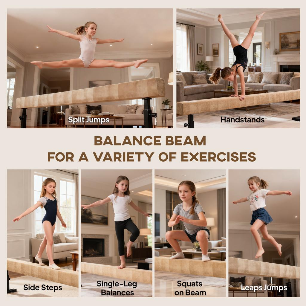 7.5ft Adjustable Balance Beam with Wheels for 6+ Years Old Training