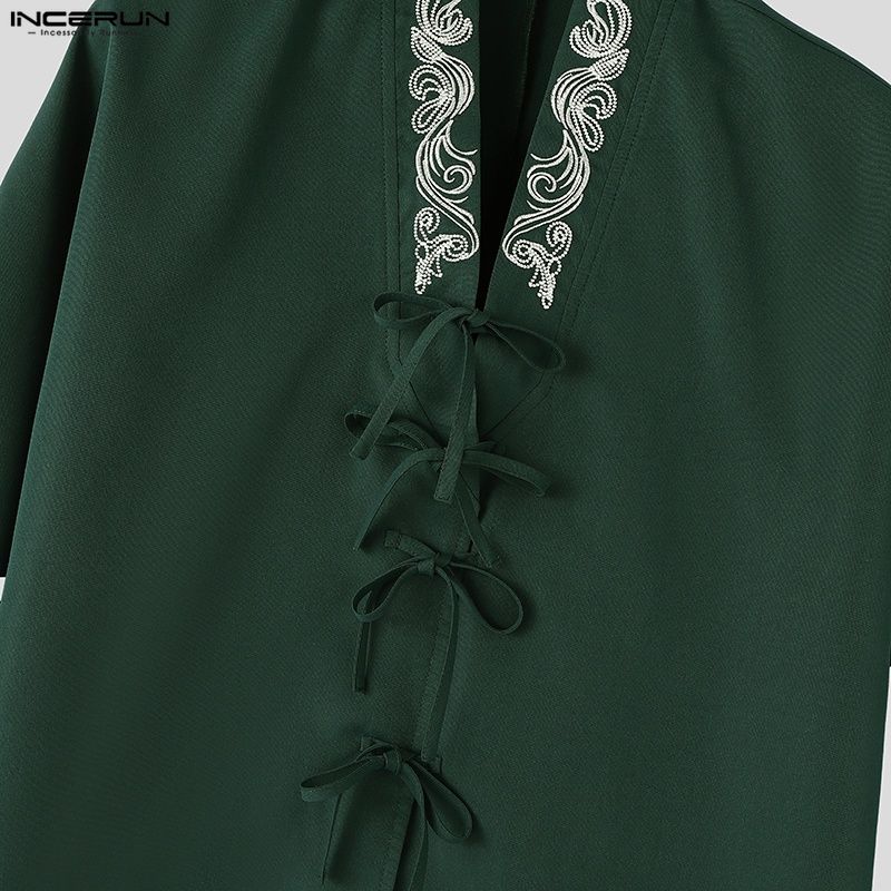 INCERUN Übergroße Herren Reverskragen 3/4 Ärmel Print Retro Knoten Lässig Locker Strickjacke Hemden Oberteile
