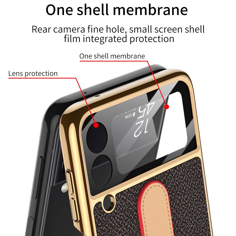 For Samsung Galaxy Z Flip 3 5g Case Original Case Luxury Plating Leather Strap Ring Stand Hard Cover For Samsung Z Flip 3 5g