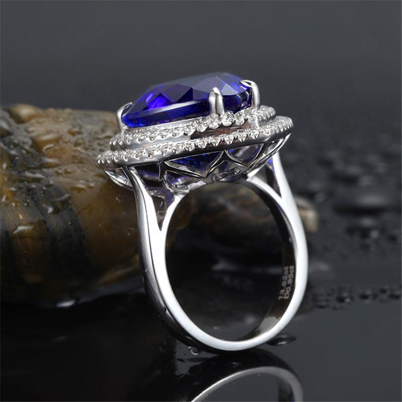 Ring Sapphire Love Heart Double-row Rhinestones