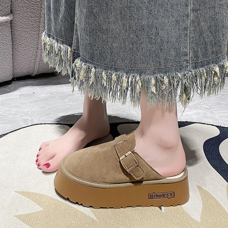 New platform slippers women wear short shoes in autumn to increase the height of Boken bag head half slippers