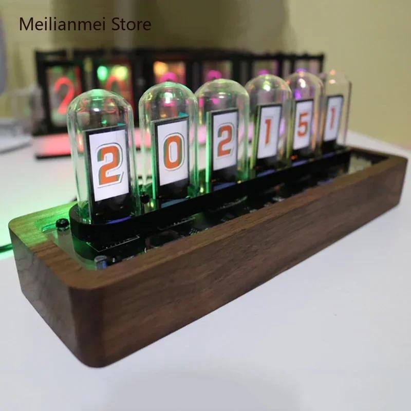 IPS Nixie Tube RGB Digital Led Glow Tube Clock Wood Luxury Creative Electronic Desktop Clocks Vacuum-tube Watches Ornaments Gift