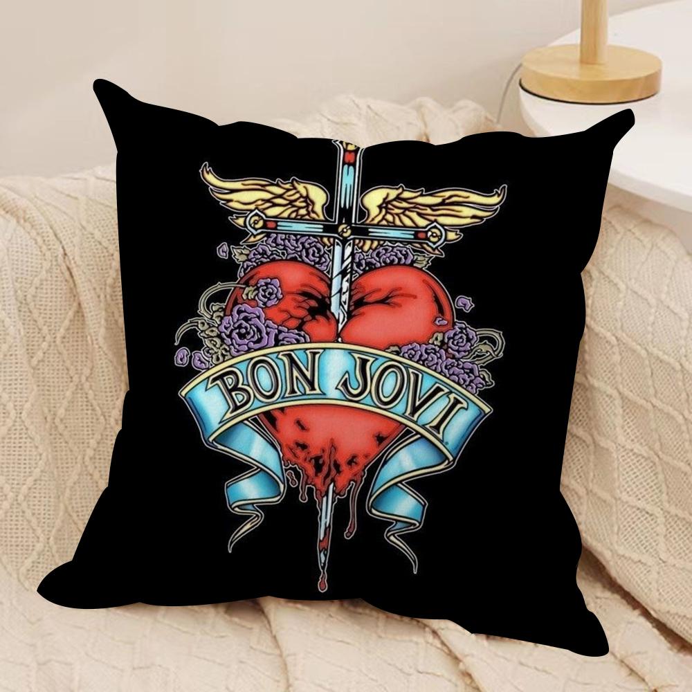 B-Bon J-Jovi Band Cushion Cover Soft Plush Fabric Double-Sided Printed Sofa Cushion Cover for All Seasons Home Decor Gift