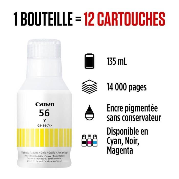 Bouteille D'encre - CANON - GI-56BK - Jaune - Compatibilité MAXIFY GX - (4432C001)