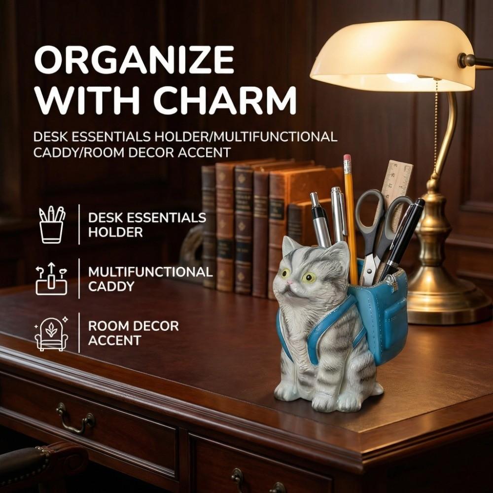Creative Kitty Stationery Organizer Multi Functional Desktop Storage Ornaments  Student