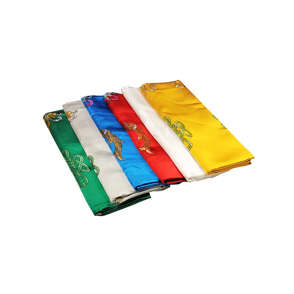 Tibetischer & Mongolischer Ritualschal mit Acht Glückssymbolen - Verdickte Fünffarbige Hada Schmuck Imitation Seide.