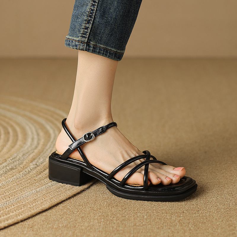 Krazing Pot Летняя обувь-гладиатор из микрофибры с открытым носком на толстом каблуке — фото 17