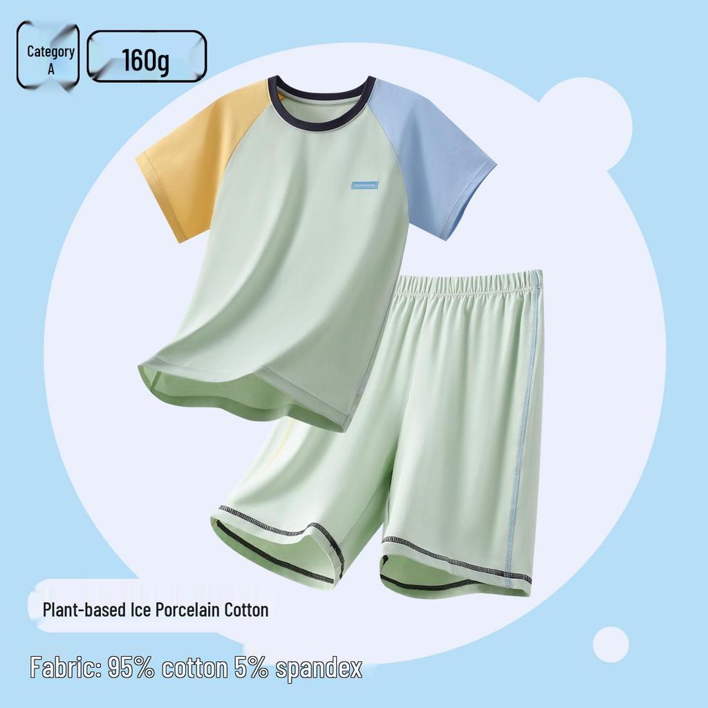Kids' Summer Cotton Pajamas: Boys' Short Sleeve Lightweight Home Set for Tweens