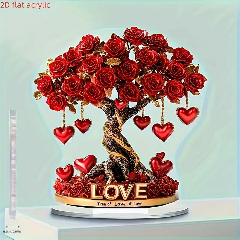 Elegant Crystal Heart-shaped Rose Tree Decoration "Tree of Love" Golden Base - the Best Decoration for Valentine's Day