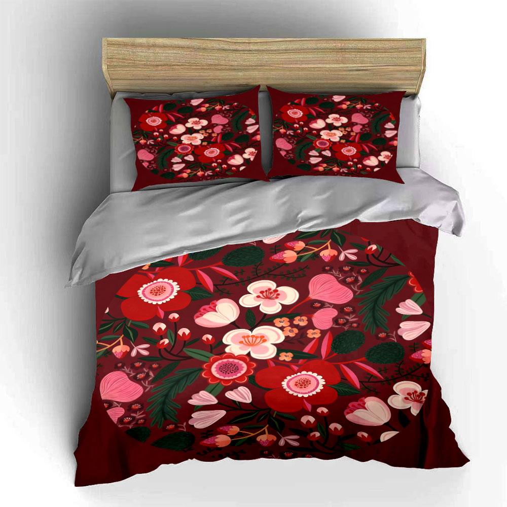 Floral Pattern Three-Piece Set Soft Comfortable Duvet Cover Bedding Set Included 1*Duvet Cover & 2*Pillowcases, Gift