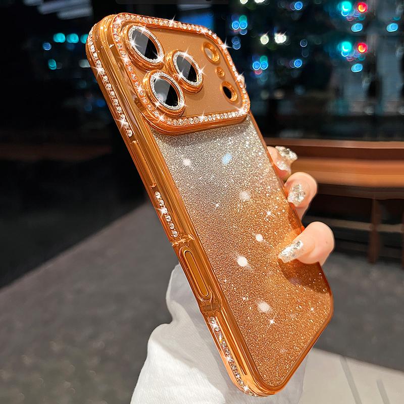 Gradient Diamond Phone Case for For Iphone 17 Pro Max 17 Air Plating Soft Cover for For Iphone 16 15 14 13 12 11 Pro Max 15 Plus