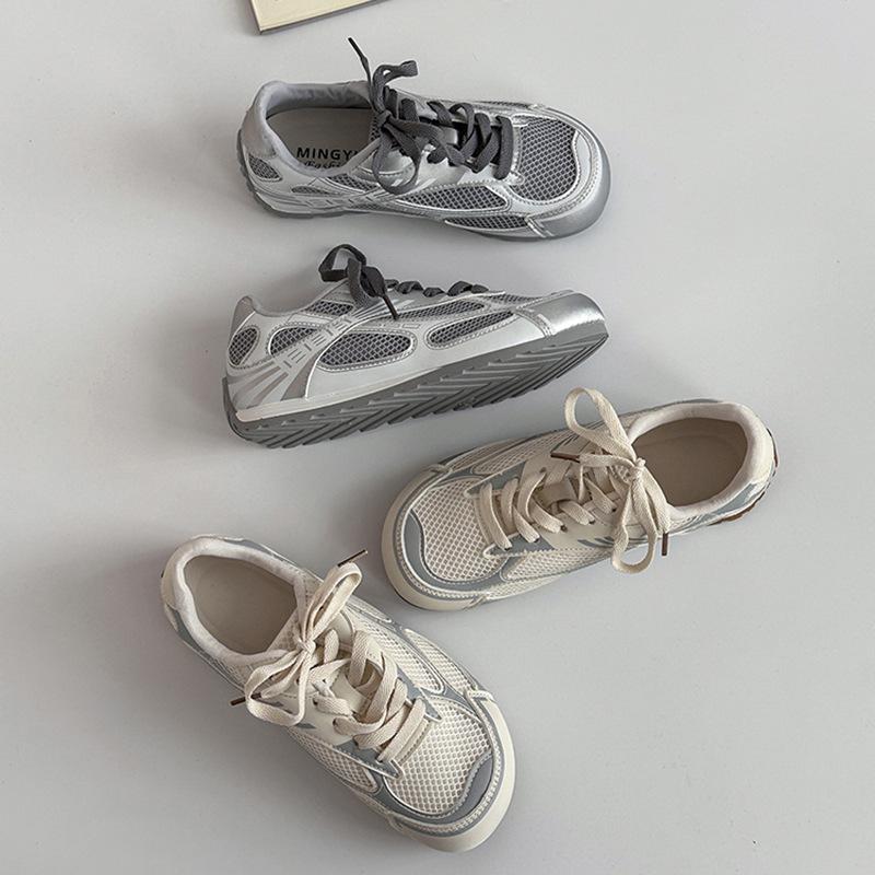 Fashion splicing casual lace-up sneakers summer retro lace-up soft-sided breathable mesh thick-soled women's German training shoes