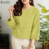 ZANZEA Women Casual Round Neck 3/4 Sleeve Loose Plain Blouse