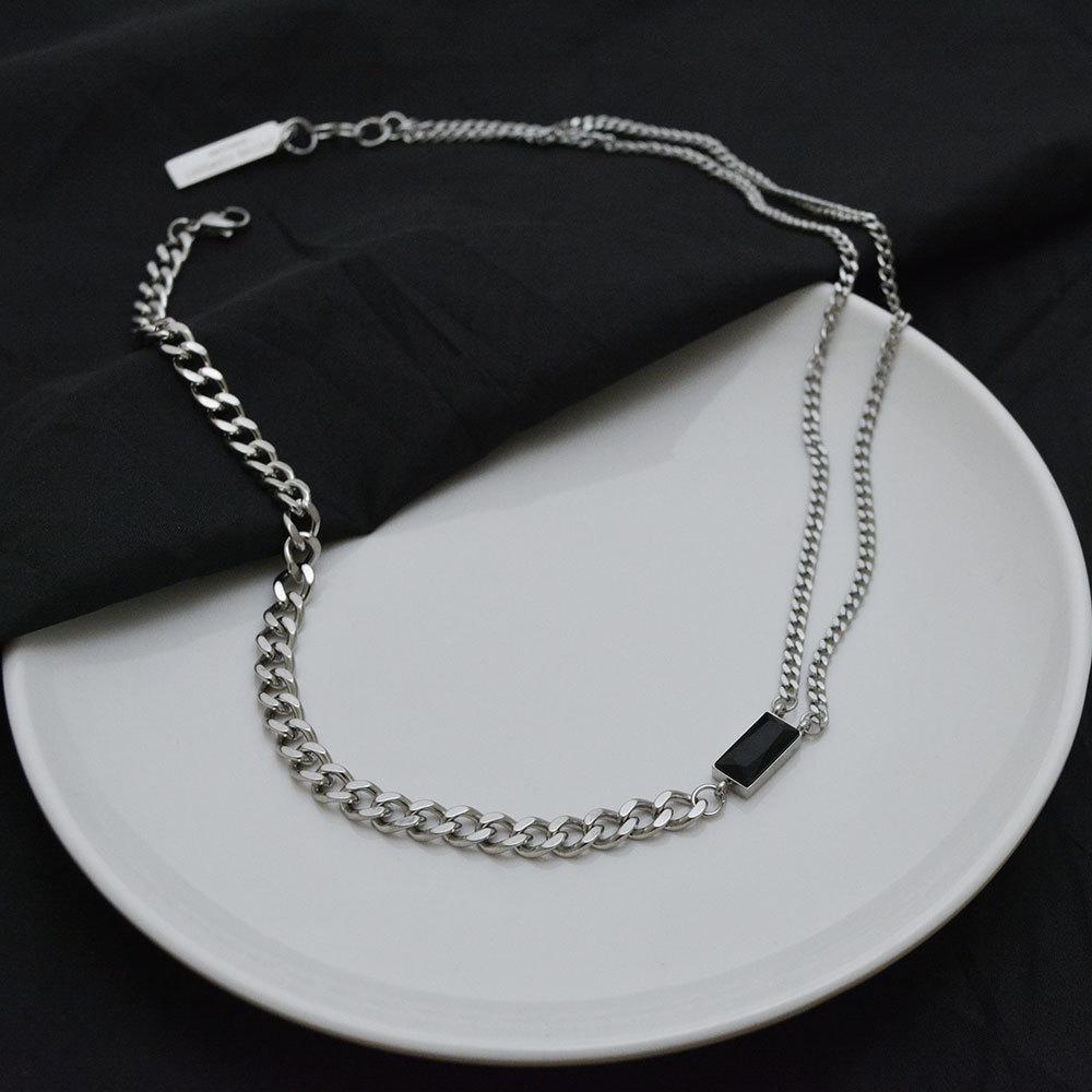 Silver Plated Classic Curb Cuban Link Chain  Men s Stainless Steel Waterproof Jewelry Necklace Gift 21-50CM&Fashion чёрный