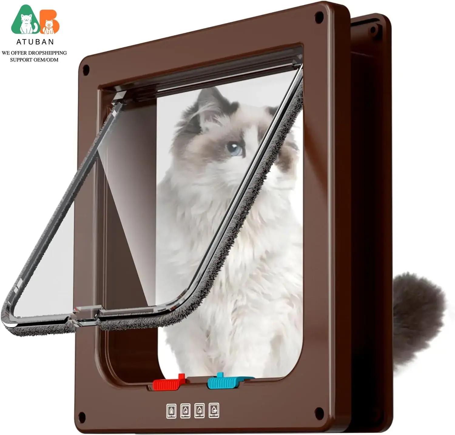 

ATUBAN Large Cat Door Interior Door Pet Door for Cat Exterior Door 4 Modes Locking Suitable for Window and Wall,Strong Durable 19.7X19X2CM коричневый