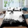 Smoky Mountain King Queen Duvet Cover Grey Fog Pine Trees Bedding Set Retro Natural Scenery Art 2/3pcs Polyester Quilt Cover