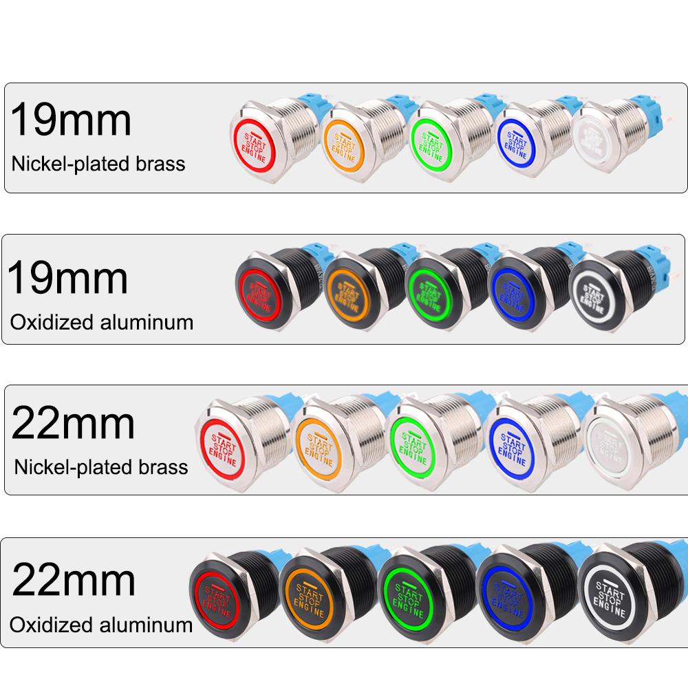 19/22mm Metal Push Button Switches reset Momentary Nickel-Plated Brass Oxidized Aluminum Enginee Stop start for Car Machine 3
