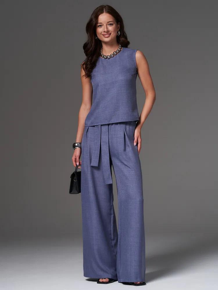 2026 Russian Women's Spring/Summer Sleeveless Solid Color Wide-Leg Pants 2-Piece Set