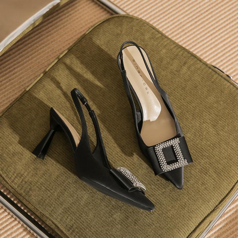 

7513-2 [sheepskin] high heels women s thin heels summer 2025 new pointed rhinestones with sandals 34