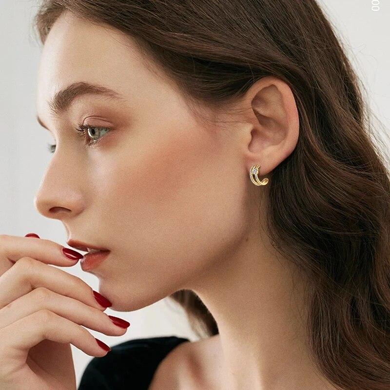 D Moissanite Stud Earrings for Women Girls 925 Silver Original Certified Jewelry Half Hoop Huggie Open C Shaped Earrings