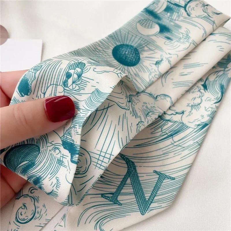 Fashion Skinny Scarf Women Luxury Letter Printing Tie Bag Handle Ribbon Hair Band Women's Headscarf New Lady Design Silk Scarves