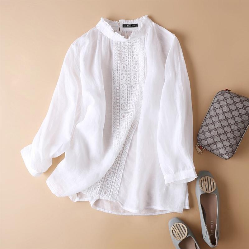 

ZANZEA Женские винтажные кружевные блузки с круглым вырезом и длинным рукавом с принтом 2XL