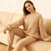 Autumn Women Solid Warm 2 Piece Sets Thicken Velvet Ribbed Fleece Set Pullover and Pants Women Casual Pajama Sets