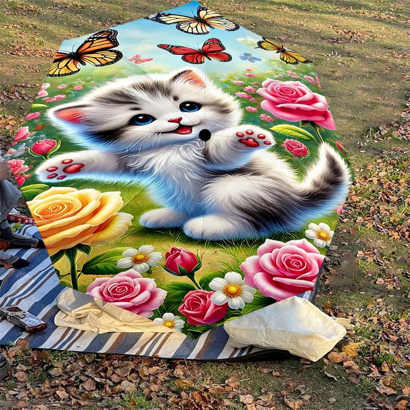 1PC cat flowers Automatic Open/Close Umbrella with Windproof, 8-Rib Sturdy Canopy, Durable Ribs, Fashionable Design, Outdoor Accessory, Fun Prin, Holi