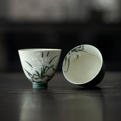 Antyczna ręcznie malowana ceramiczna filiżanka do herbaty z orchideą, zestaw do herbaty Kung Fu, domowa filiżanka do herbaty, pojedyncza filiżanka do herbaty