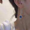 Boucles d'oreilles élégantes en cristal bleu Love pour femme – Design long et luxueux