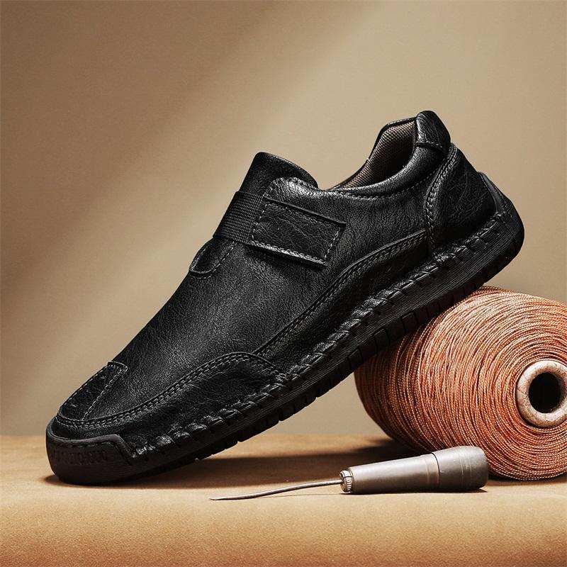 Încălțăminte casual din piele pentru bărbați, cu șireturi, cusut manual, tălpi moi pentru slackers, suprafață, fasole, cizme de camping, pantofi de mers