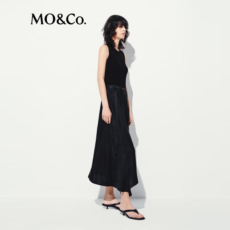 MO&Co. Knit A-Line Black Dress with Belt