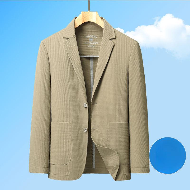 Spring and Summer Ice Silk Light Luxury Markless Pressing Glue Thin Sun Protection Suit Men's Casual Suit