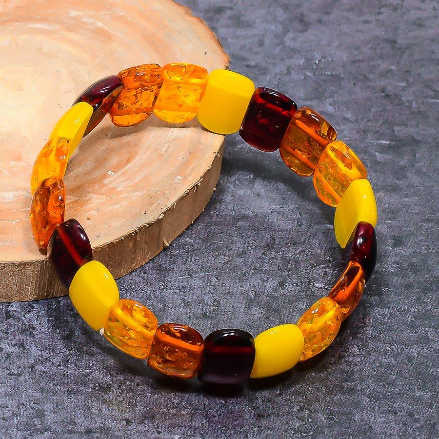 Natural Baltic Amber Gemstone Handmade Cuff Adjustable ETC-9687