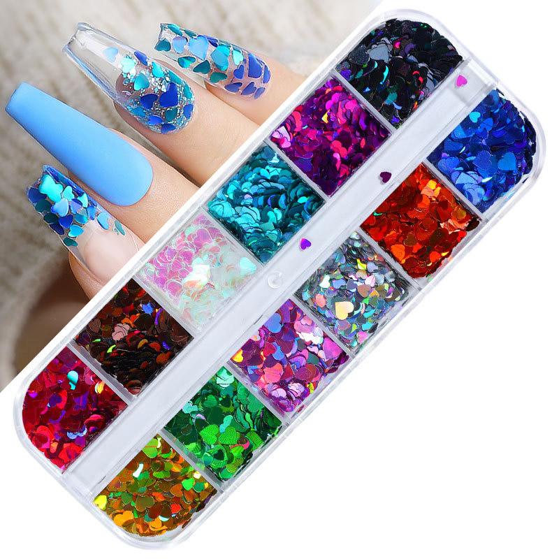 12 Colors/Set Nail Sticker Decor Sparkly Alphabet Small Laser Glitter Nail Sequin DIY Letter Nail Art Decorations Accessories