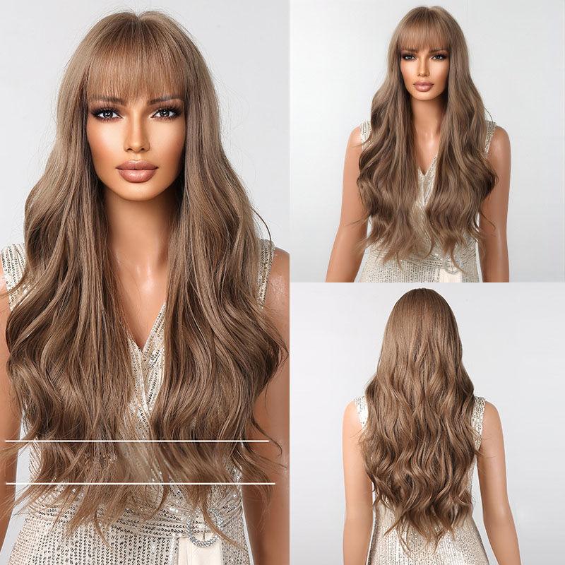 

Парик Длинный цвет Натуральный и парик Пушистые парики на всю голову Длинные вьющиеся волосы Челка Популярные 66cm