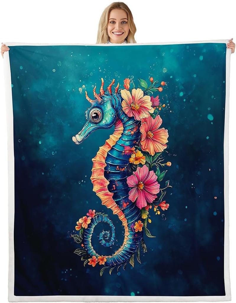 GUOYU Blanket Japanese Wave Fleece Throw Blanket Queen Japanese Style Plush Blanket for Boys Girls Teens Ocean Wave Sherpa Blanket Sea Waves
