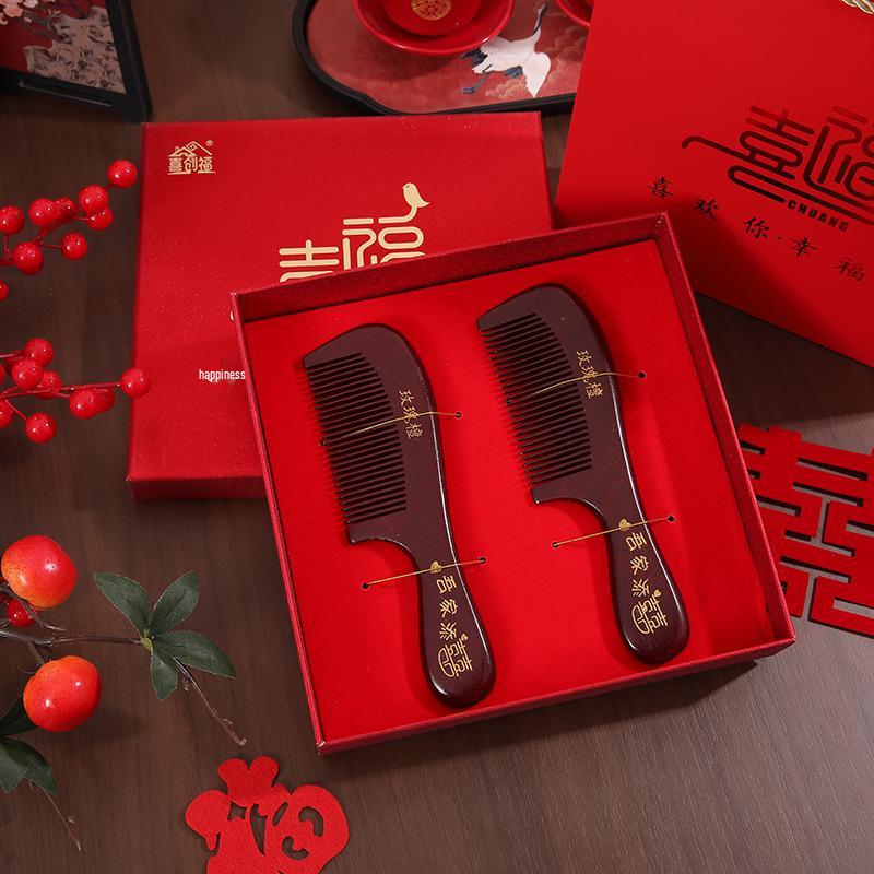 Wedding Pair Bride s Trendy Red Festive Joyful Comb Set