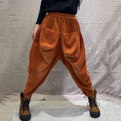 Corduroy Loose Harem Pants Female Autumn High Waist Women's Pants Casual Pocket Female Trousers for Autumn