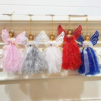 Glitter Christmas Angel Pendant Gorgeous Dress Plastic Christmas Tree Topper Ornament with Shining Wings Hanging Angel New Year