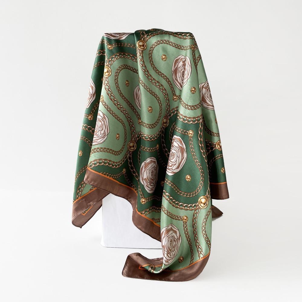 Square Scarf for Women's Imitation Silk Scarf Mother Gift Satin Color Tick Scarf Digital Printing Breathable Versatile Sun Protection
