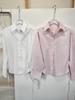 RA South Oil Women's Autumn Solid Color Casual Top – Waist-Cinching Tie-Up Shirt with Dual Wear Options