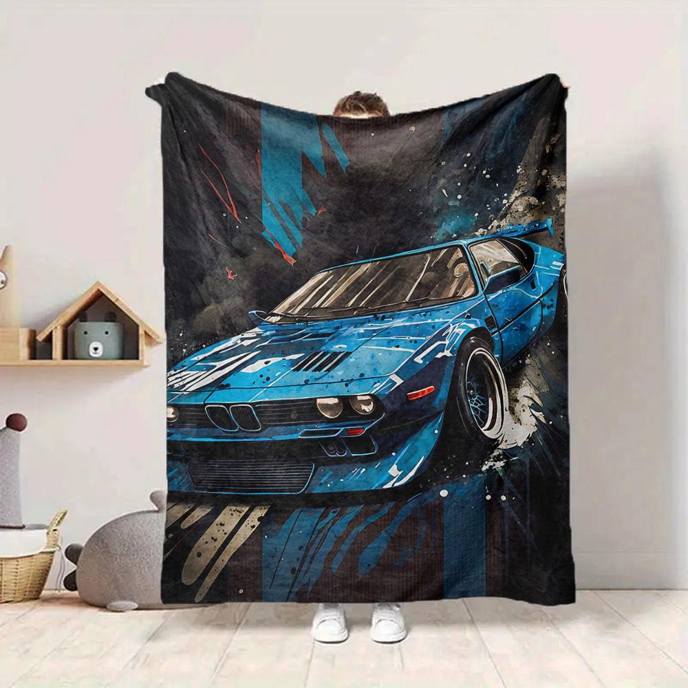 1PC Blue Car Art Blanket, Throw For Sofa, Bed, Travel, Camping, Livingroom,