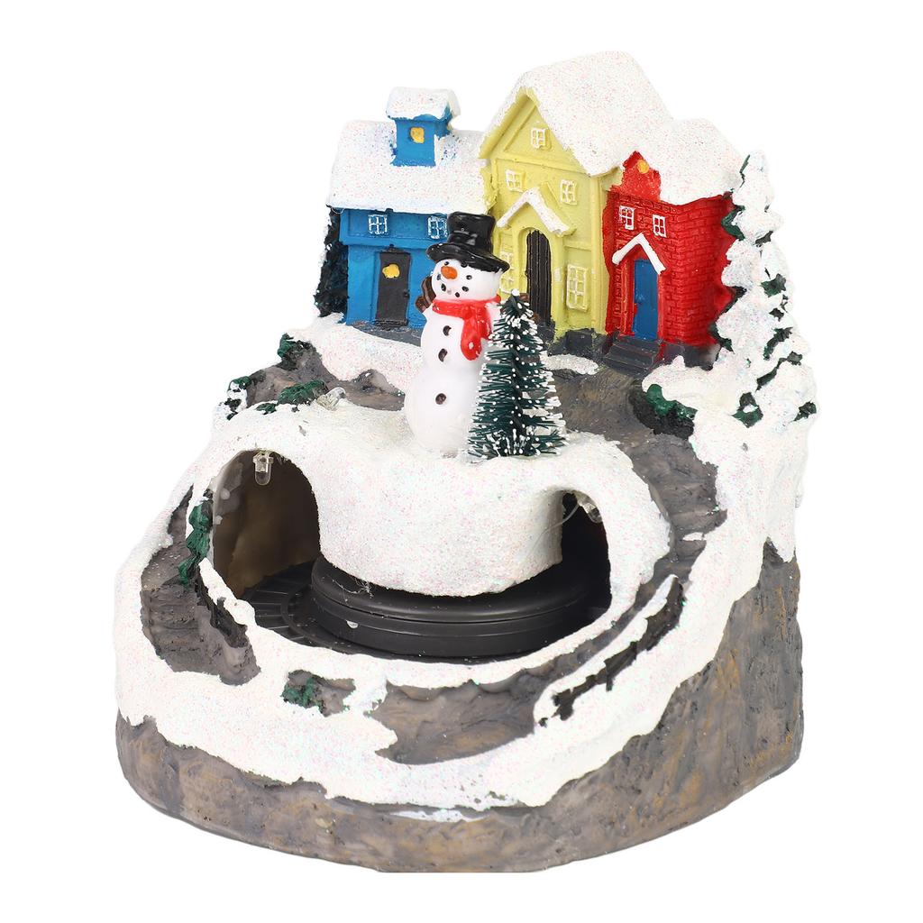 Xmas Music Box Resin Rotating Light Up Train Musical Box Tabletop Ornament for Holiday Home Decor